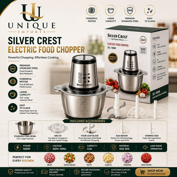 Silver Crest 3L Electric Chopper | Heavy-Duty 4-Blade Meat Grinder!